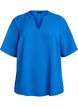 Short-sleeved blouse with V-neck, Blue, Packshot image number 0
