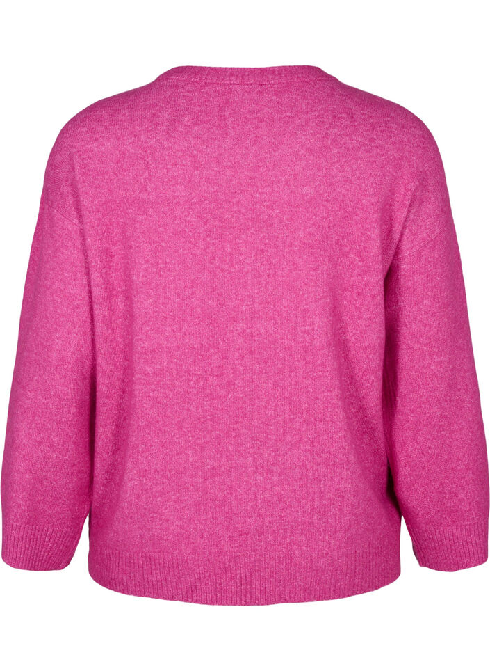 Knitted blouse with a round neck and center seam, Fuchsia Red Mel., Packshot image number 1