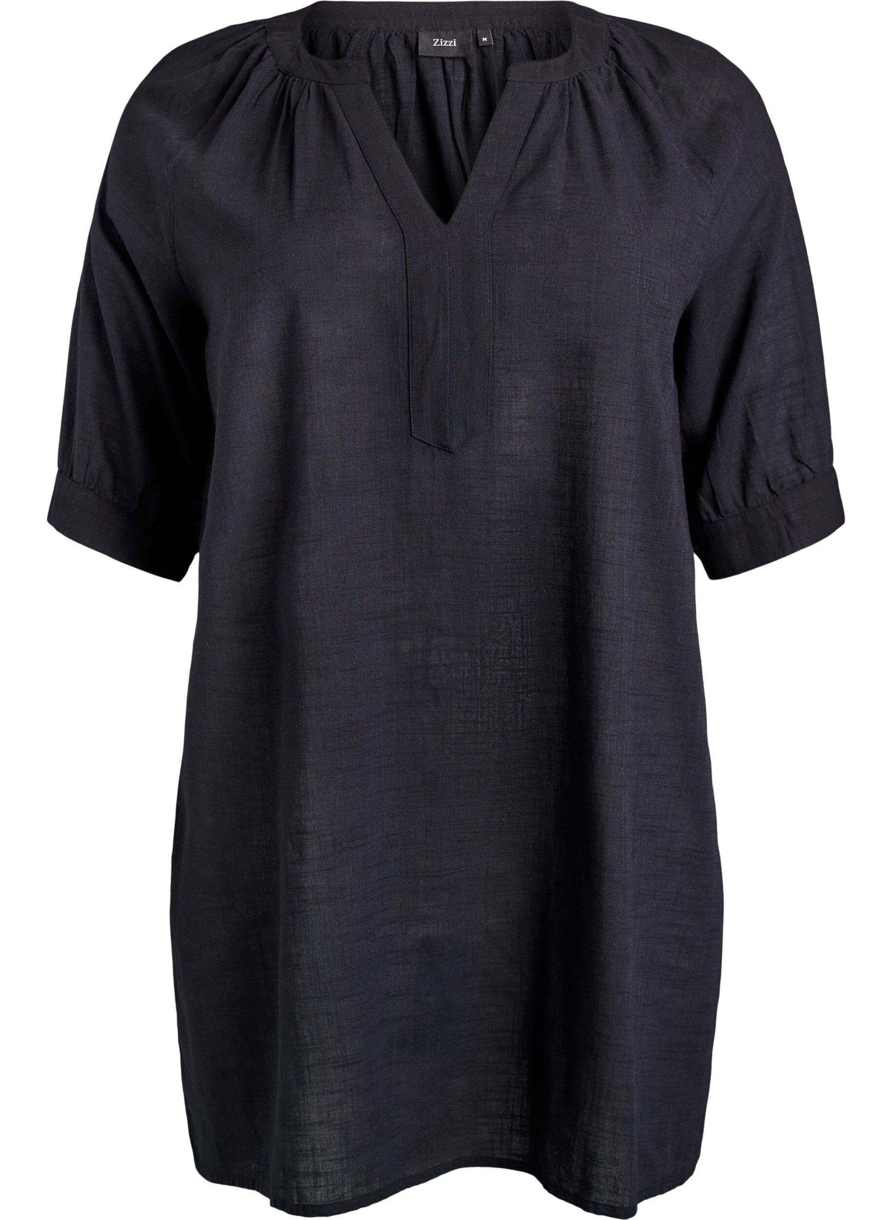 Zizzifashion Cotton tunic with a V-neck, Black, Packshot image number 0