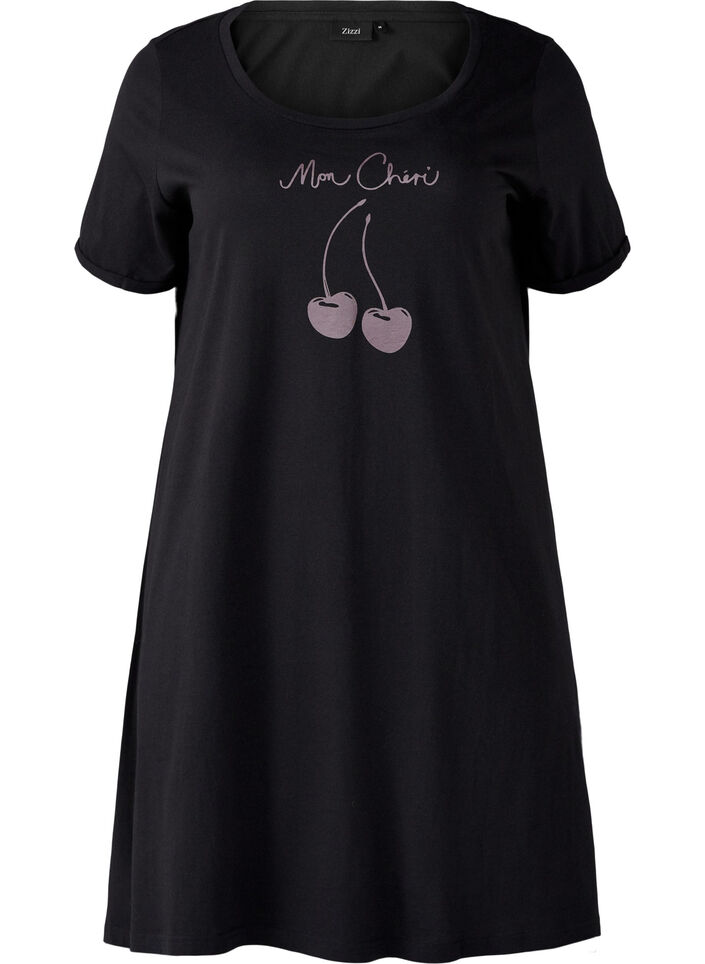 Short-sleeved nightgown in organic cotton, Black, Packshot image number 0