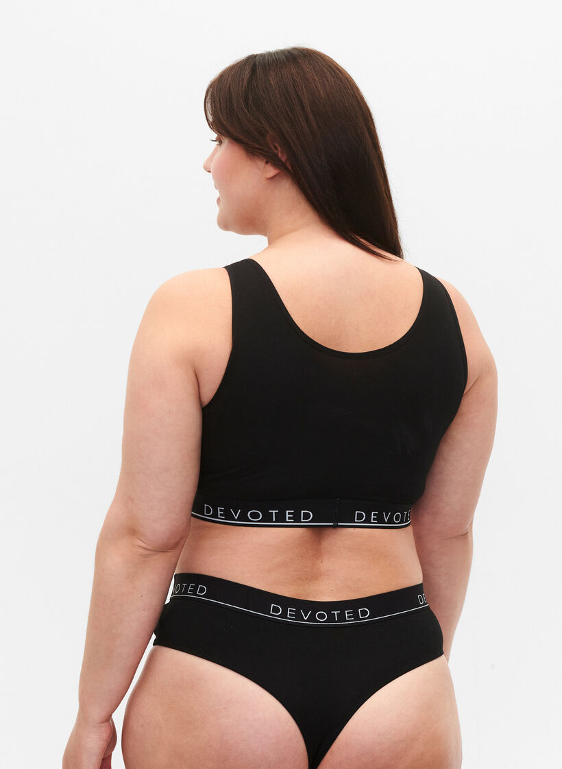 Cotton bra with v-neckline and text print, Black, Model image number 2
