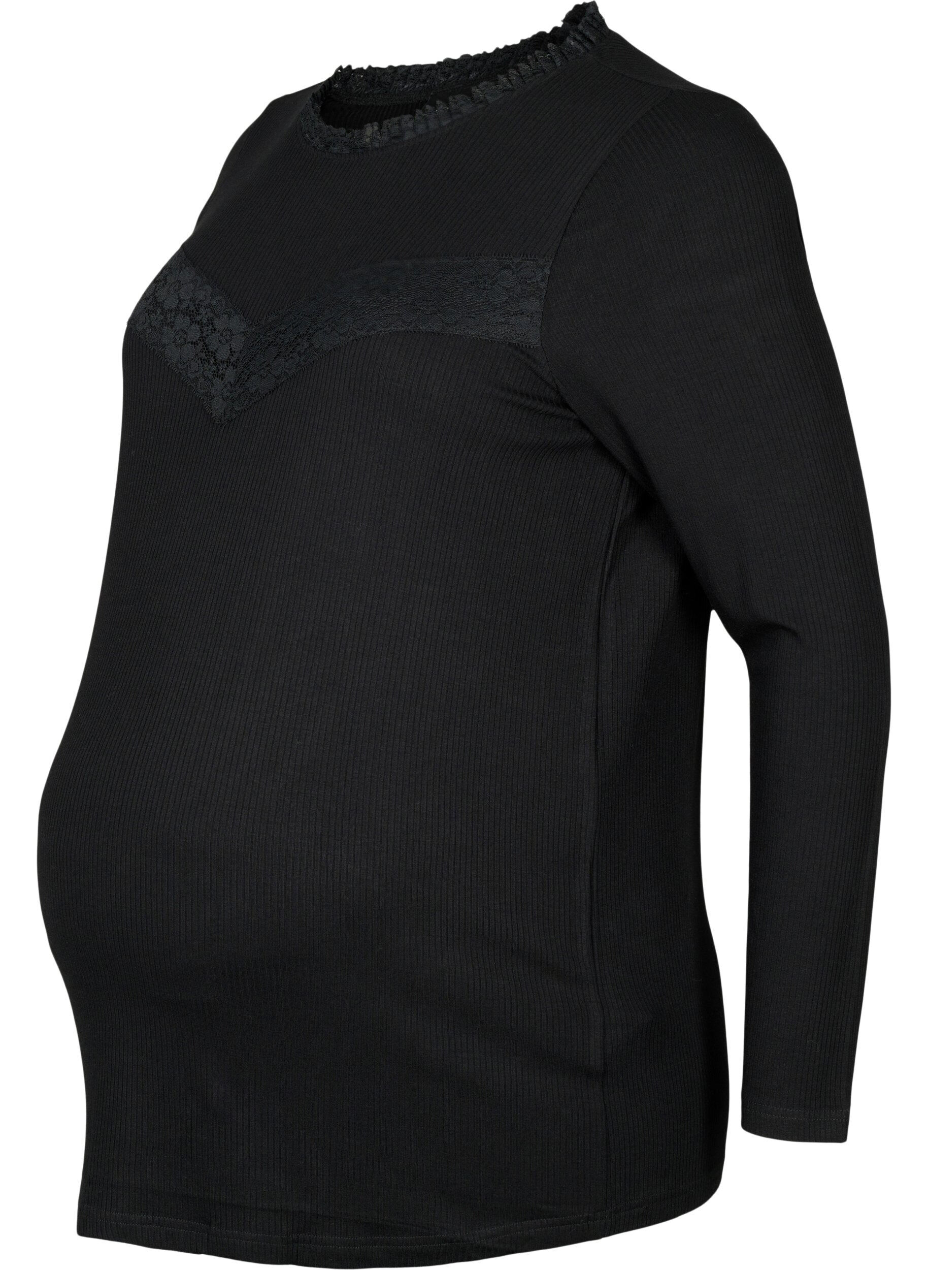 Zizzifashion Maternity blouse with lace and long sleeves, Black, Packshot image number 0