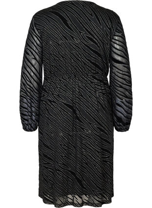 Patterned dress with glitter and a V-neck, Black w Glitter, Packshot image number 1
