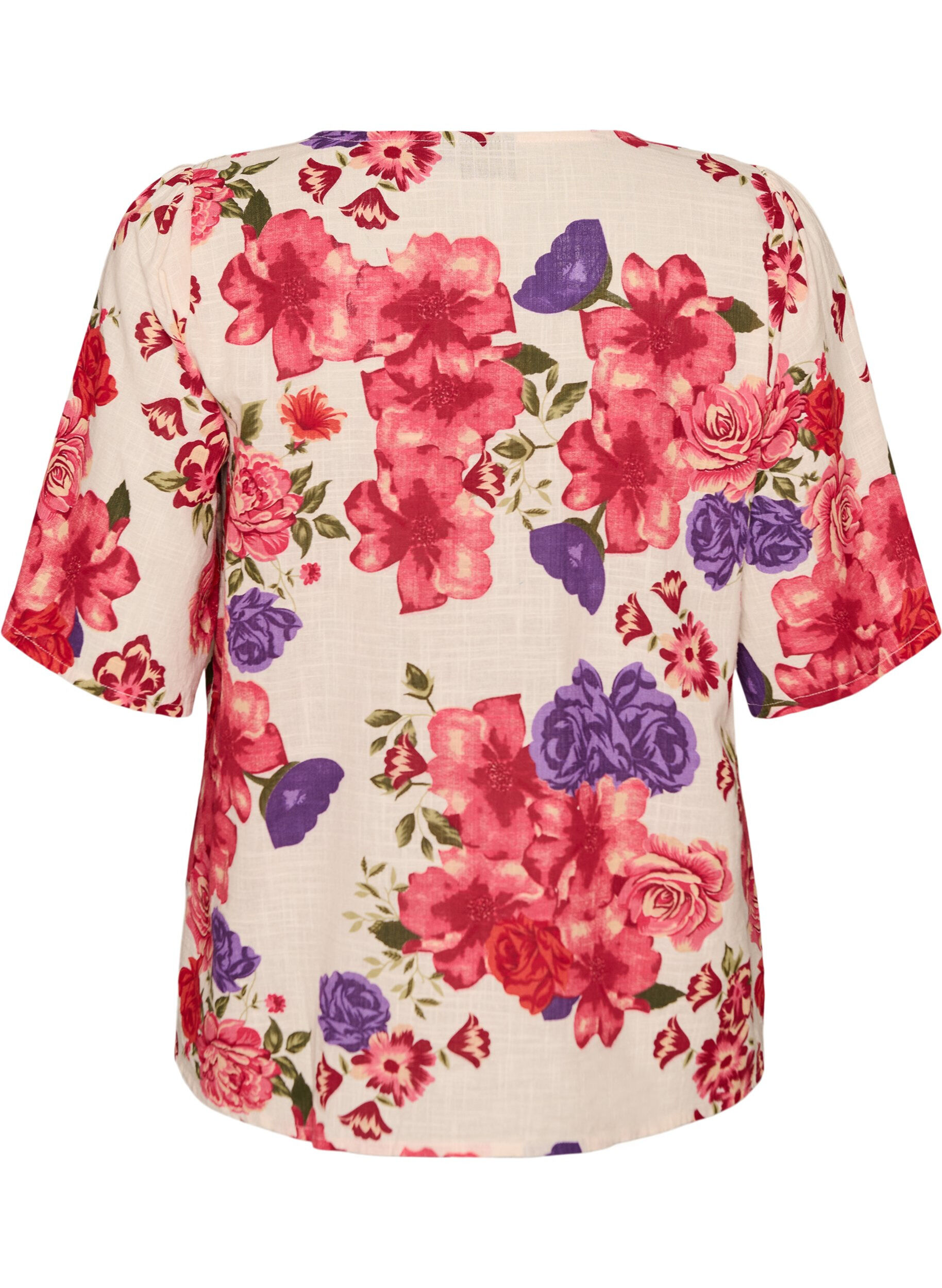 Zizzifashion Short-sleeved cotton shirt with a V-neck, Red, Packshot image number 1