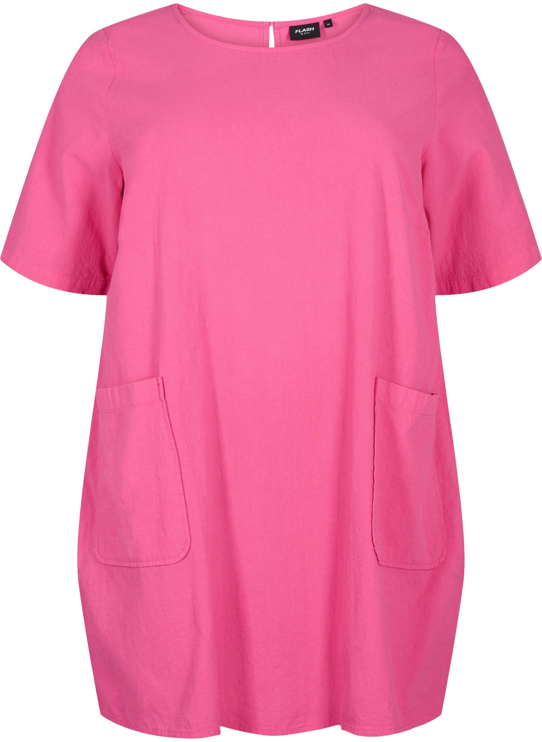 Zizzifashion FLASH - Short sleeved tunic in cotton, Raspberry Rose, Packshot image number 0