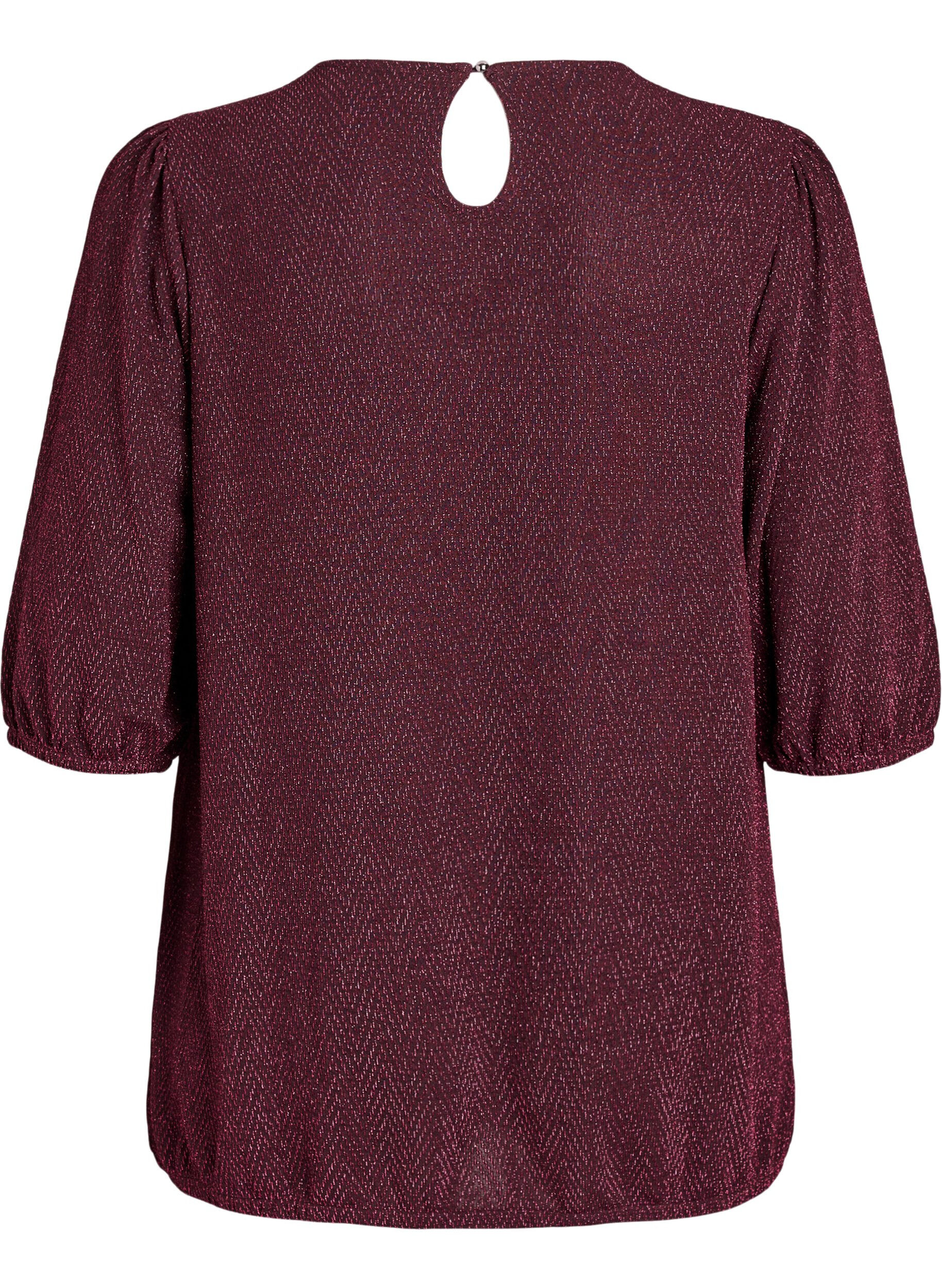 Zizzifashion Blouse with glitter pattern and 3/4 sleeves, Dark Bordeaux, Packshot image number 1