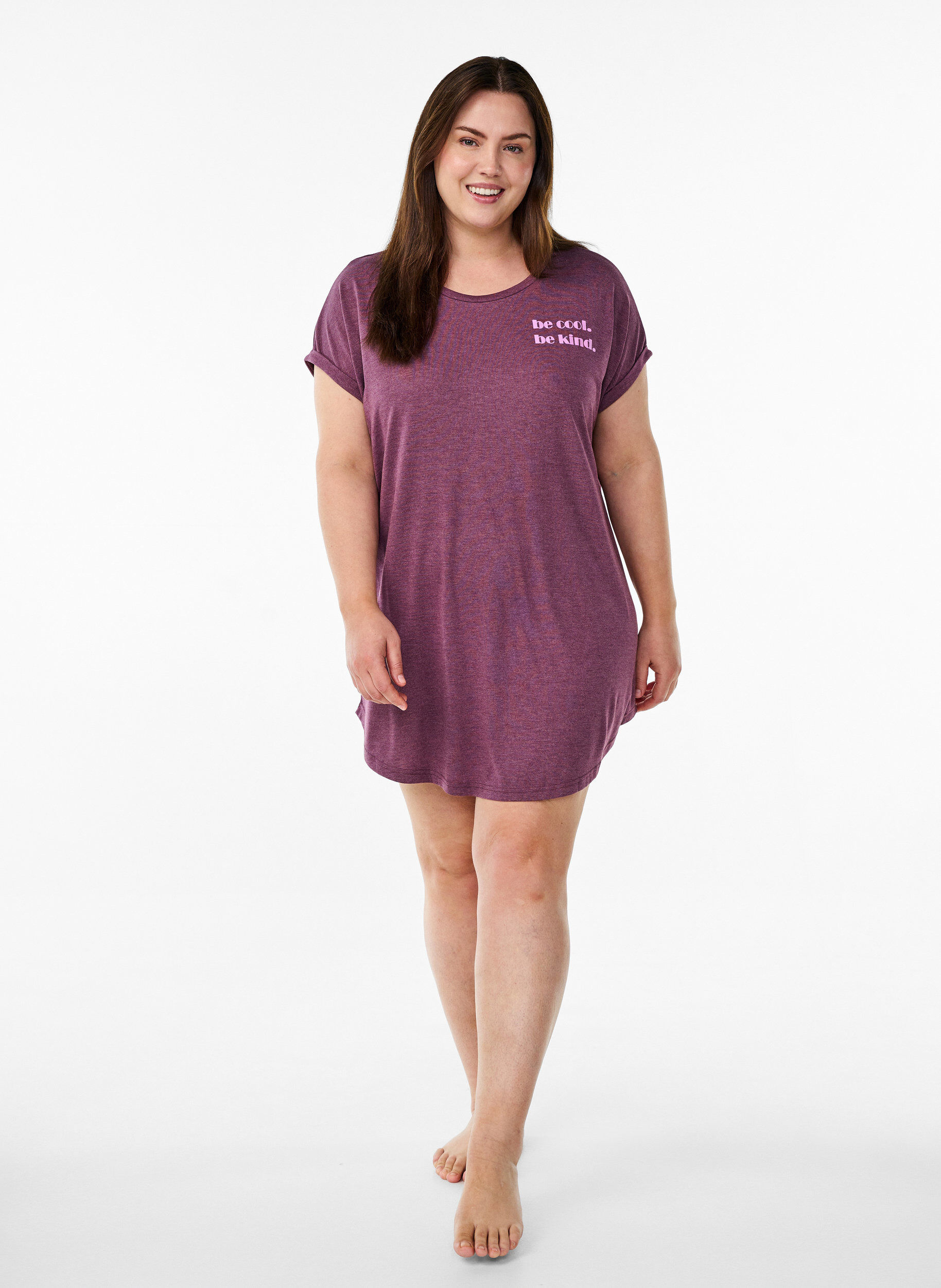 ZizzifashionShort sleeve nightgown with text print, Dark Bordeaux, Model image number 1