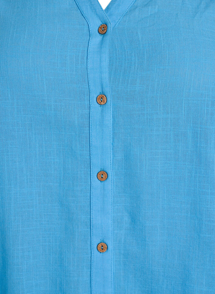 Cotton shirt blouse with V-neck, Blue, Packshot image number 2