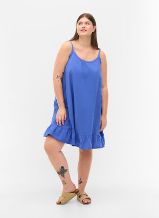 Cotton dress with thin straps and an A-line cut, Dazzling Blue, Model image number 2
