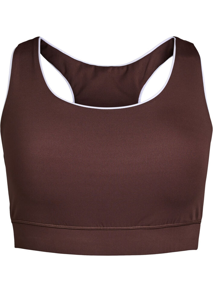 Racerback sports bra with contrast piping, Brown, Packshot image number 0