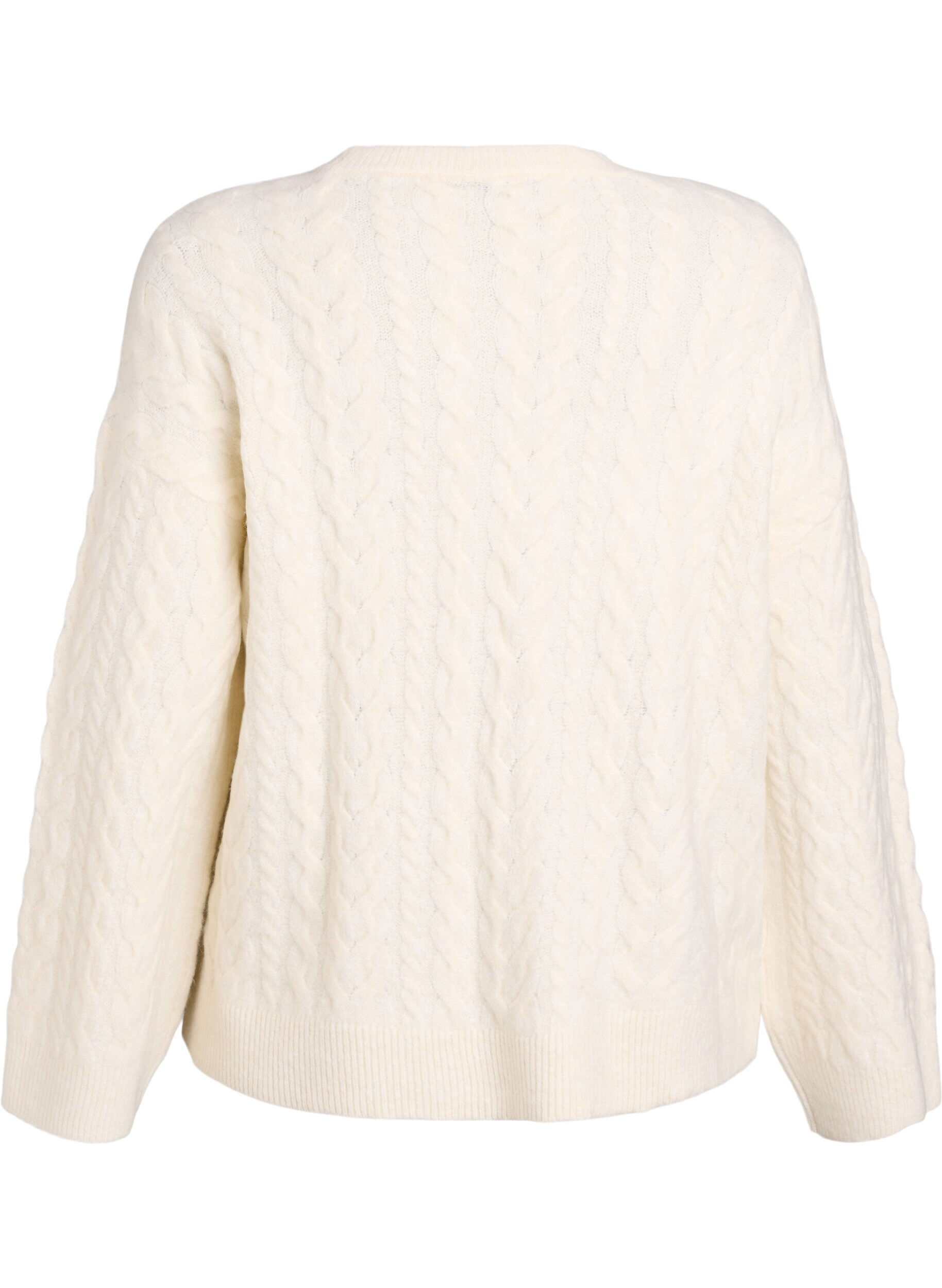 Zizzifashion Knitted blouse with cable pattern and contrast details, Beige, Packshot image number 1