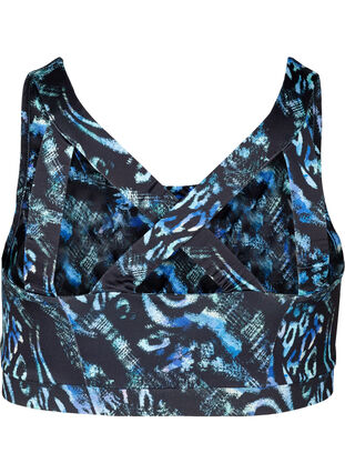 Printed sports top with cross back, Flexi Blue, Packshot image number 1