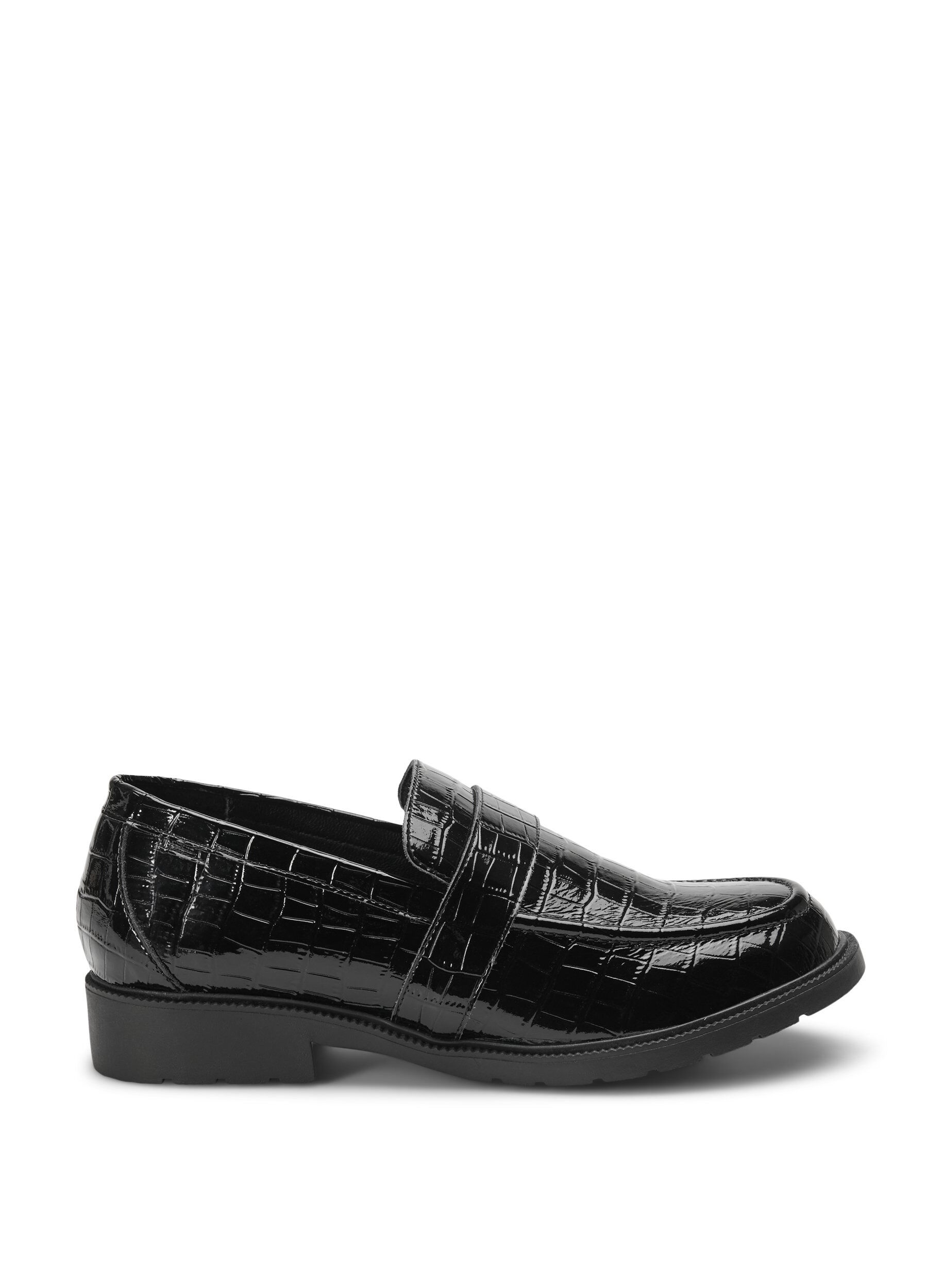Zizzifashion Wide fit croco loafers in leather, Black, Packshot image number 0
