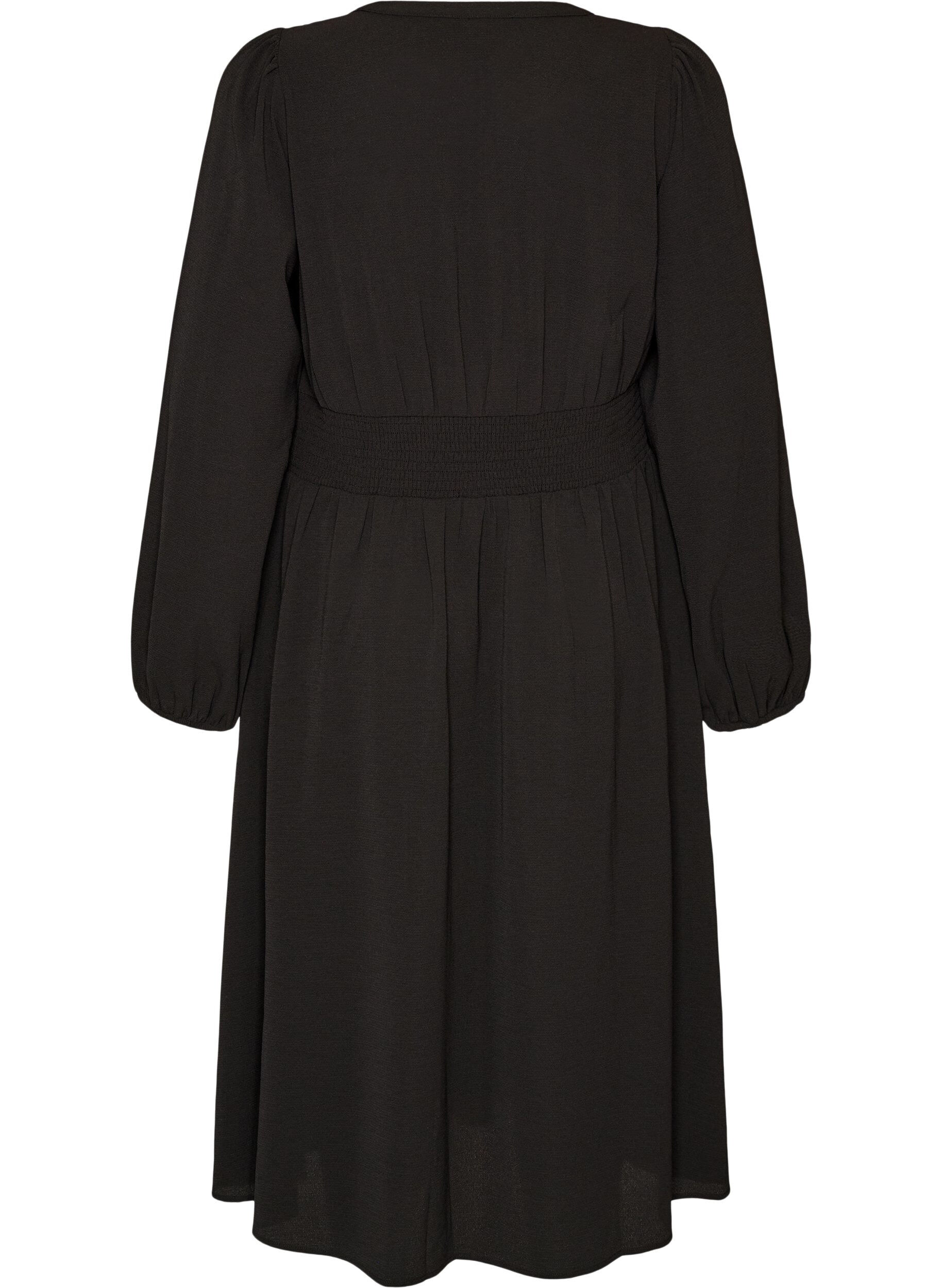Zizzifashion Midi dress with smock and decorative buttons, Black, Packshot image number 1