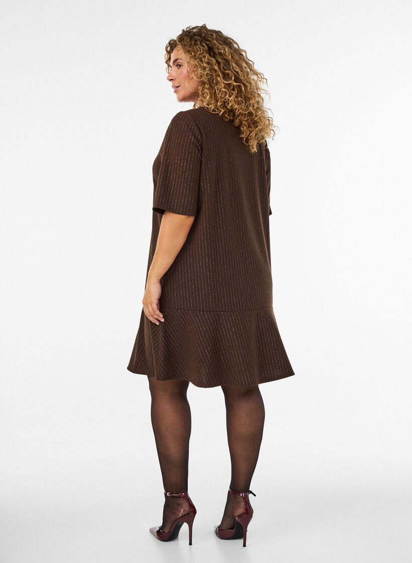 Short A-line dress with glitter stripes, Brown, Model image number 2