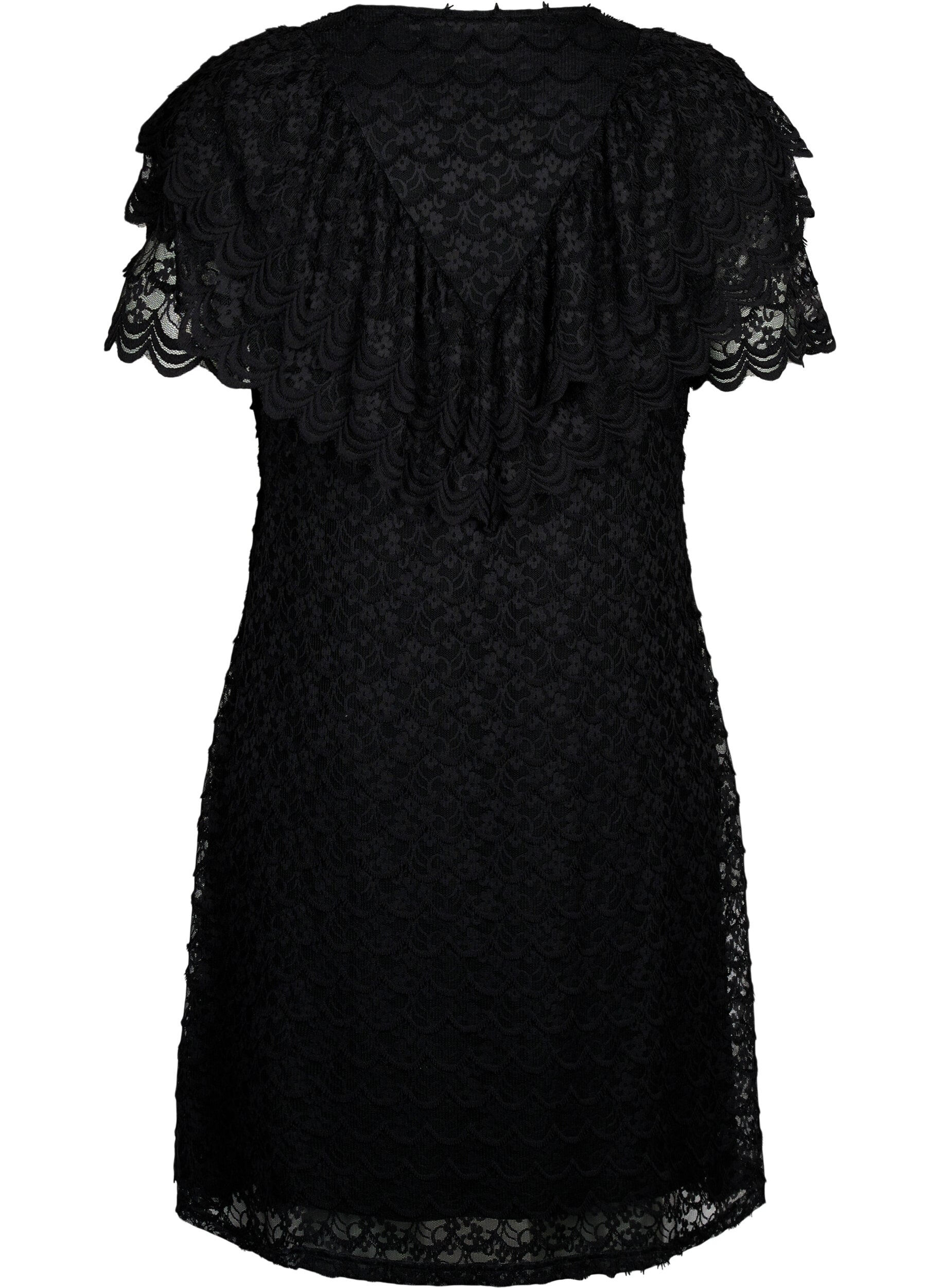 Zizzifashion Short-sleeved blonde dress with wide frills, Black, Packshot image number 1