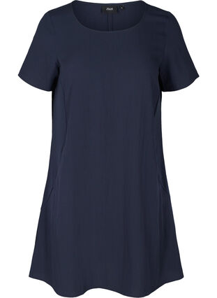 Short-sleeved viscose dress with pockets, Night Sky, Packshot image number 0