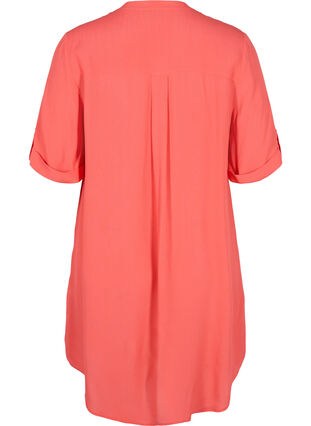 Viscose tunic with short sleeves, Hot Coral, Packshot image number 1