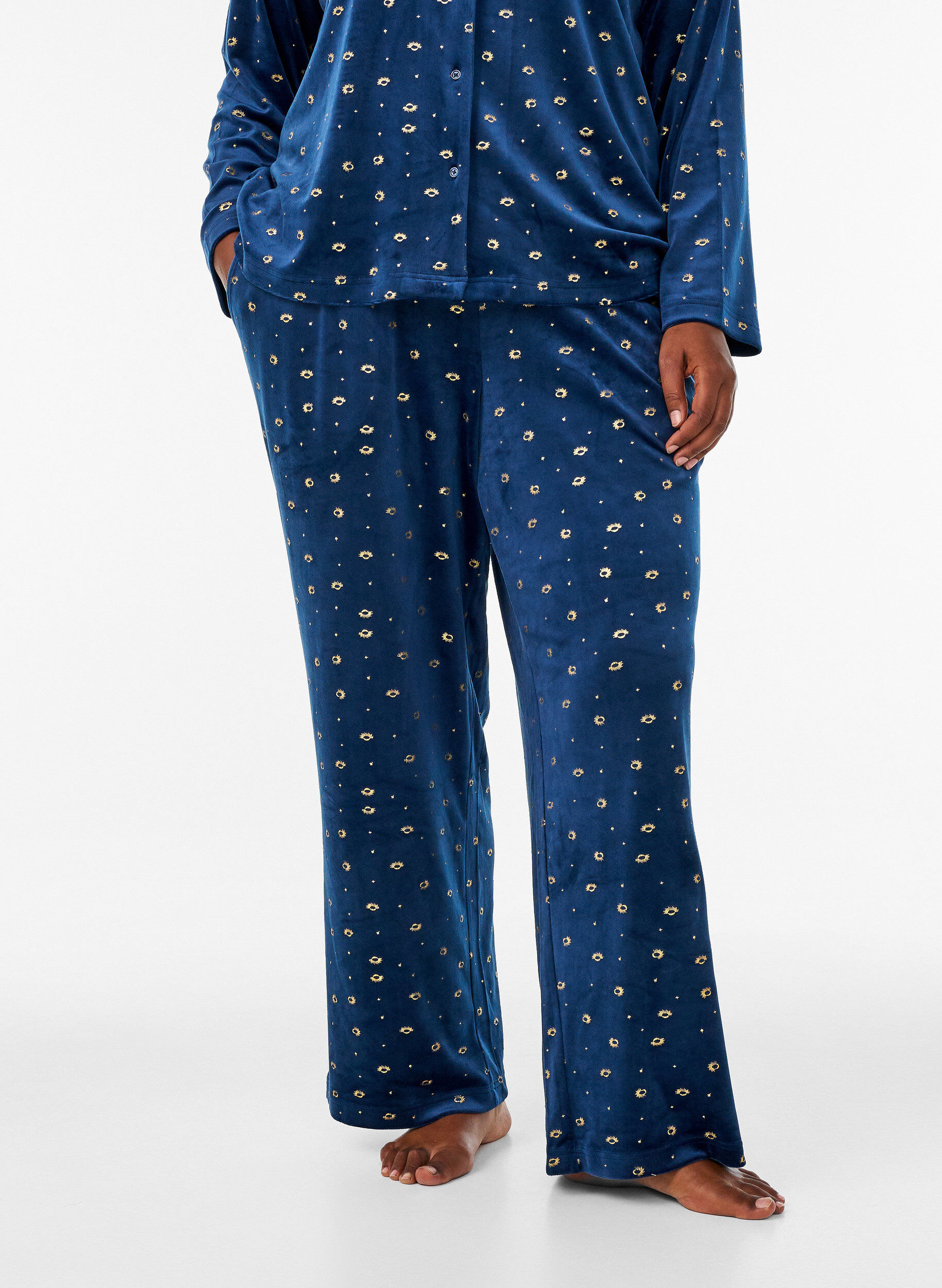 ZizzifashionVelour pyjama bottoms with an all-over print, Blue, Model image number 2