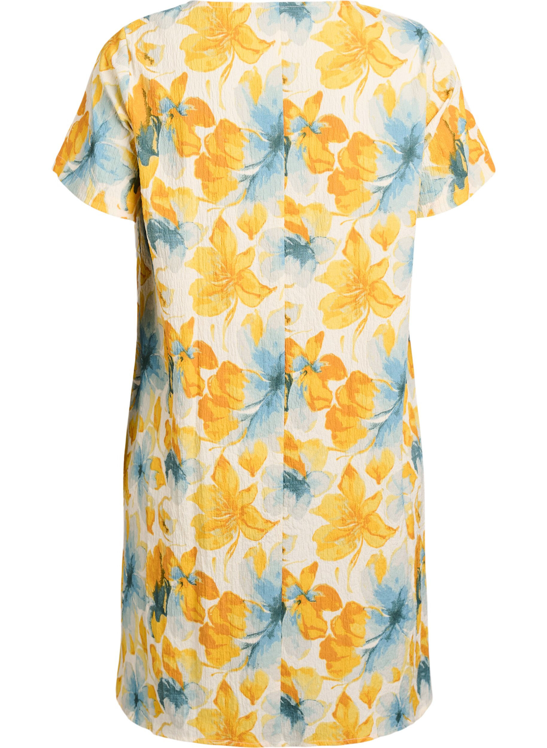 Zizzifashion Short dress with a crinkled texture and short sleeves, Yellow, Packshot image number 1