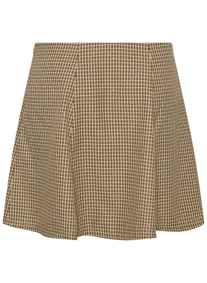 Skirt with a mini-check pattern and rhinestones, Brown, Packshot image number 1
