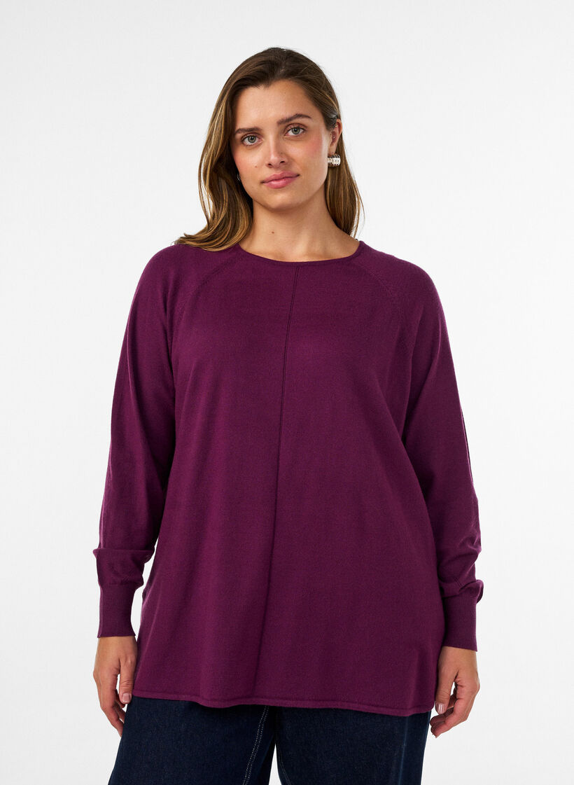 Knitted blouse with round neck and knitted pattern, Red, Model image number 0