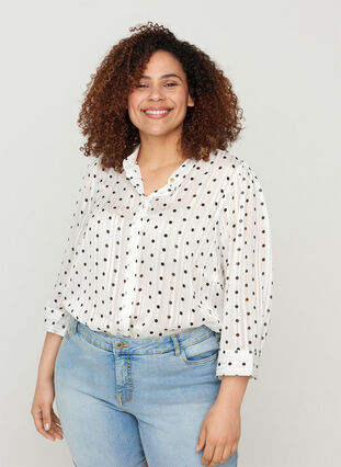 Printed shirt with 3/4 sleeves, Snow White Dot, Model image number 0
