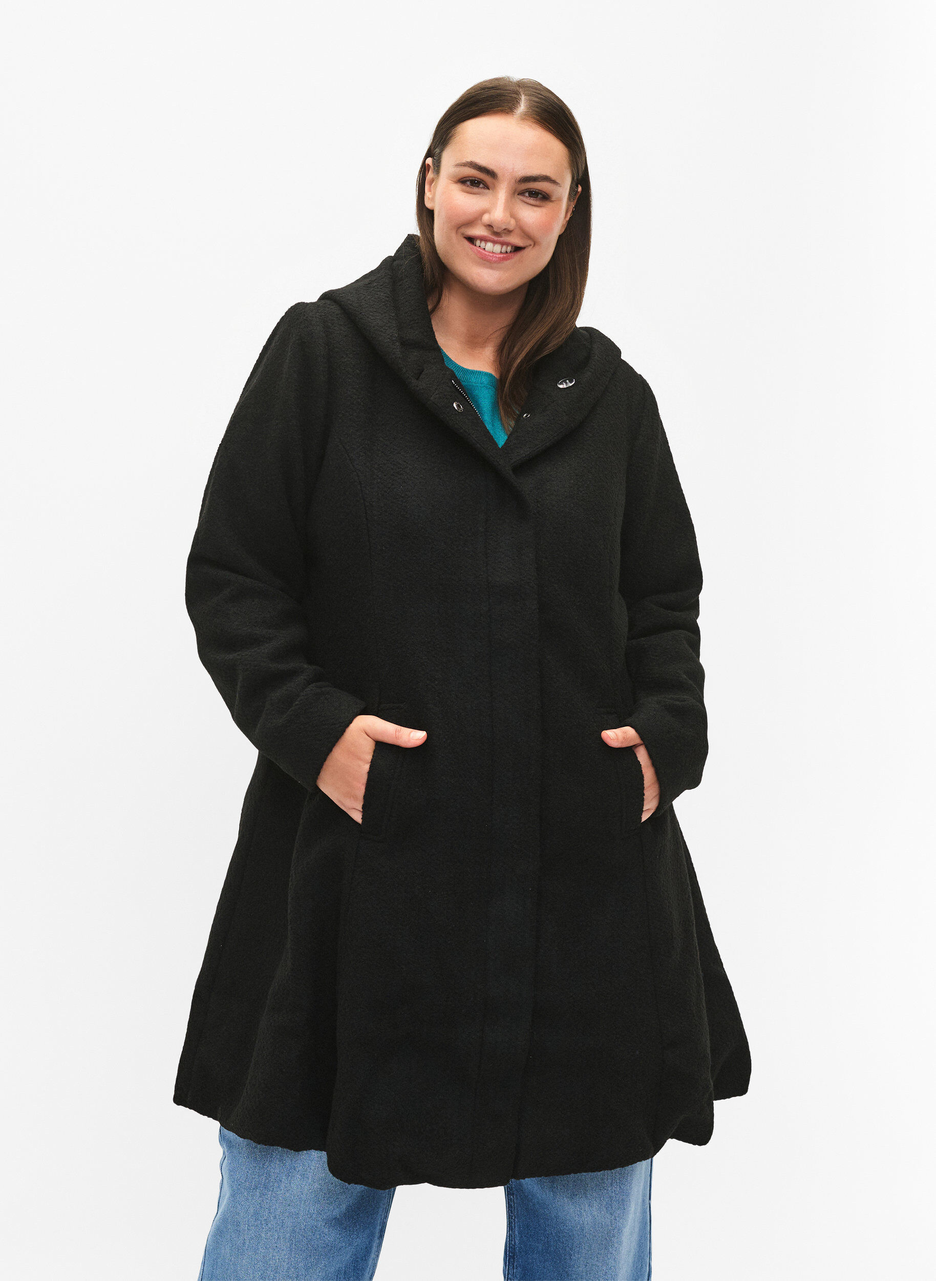 Zizzifashion A-line coat with hood, Black, Model image number 0