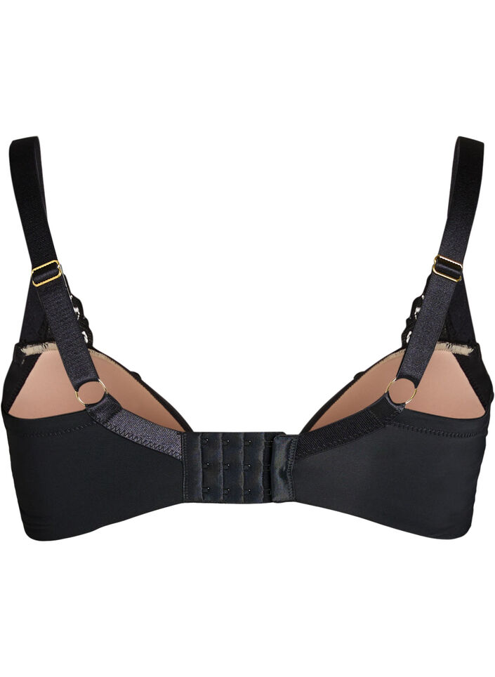 Moulded underwired bra with floral lace, Black, Packshot image number 1