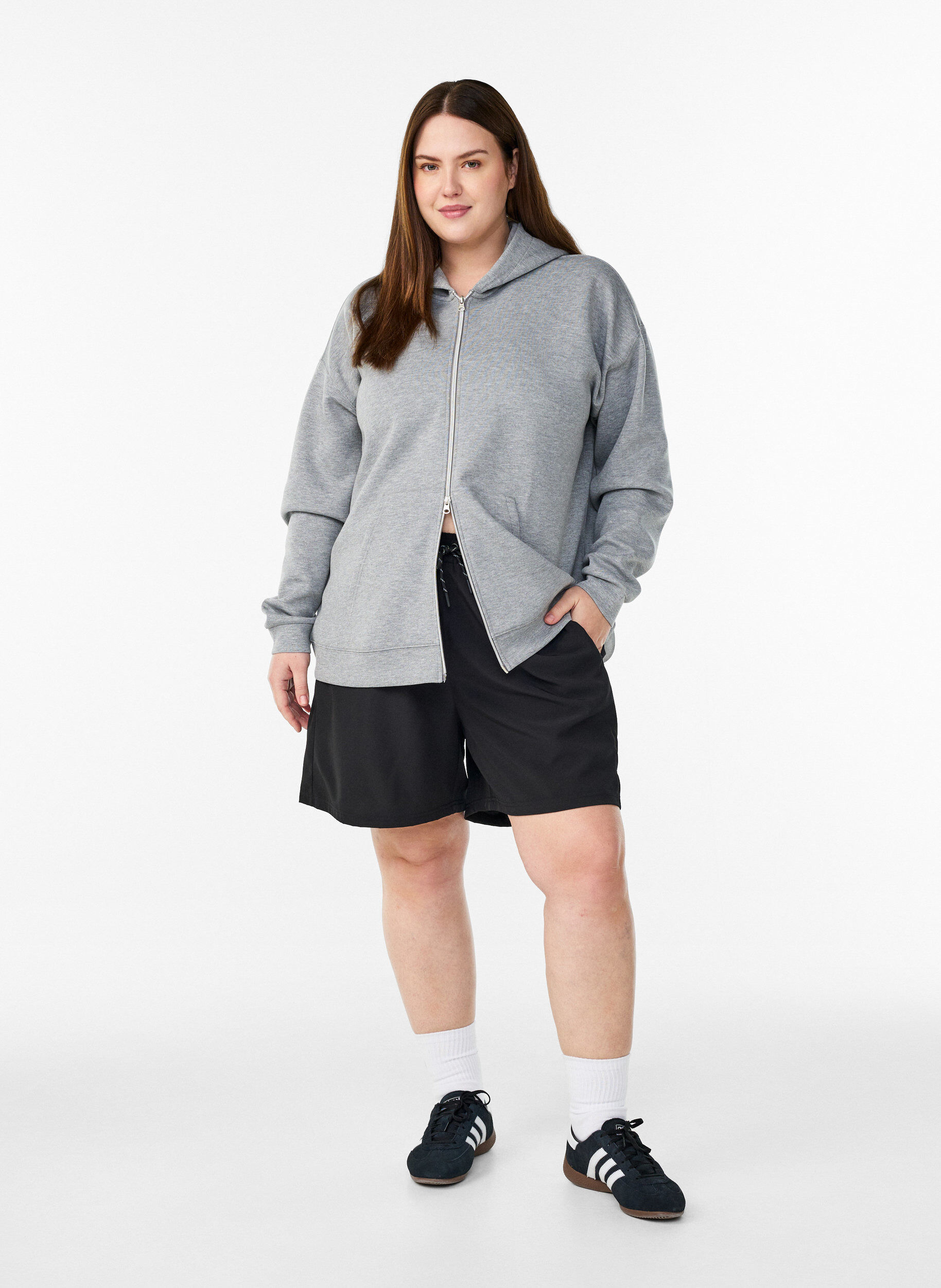 Zizzifashion Scuba hoodie with zip and pockets, Grey, Model image number 1