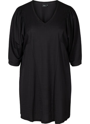 Viscose mix tunic with 3/4 length sleeves, Black, Packshot image number 0