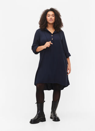 Viscose tunic with hood, Night Sky, Model image number 2