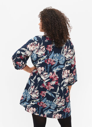 Floral tunic with 3/4 sleeves, Navy Flower, Model image number 1