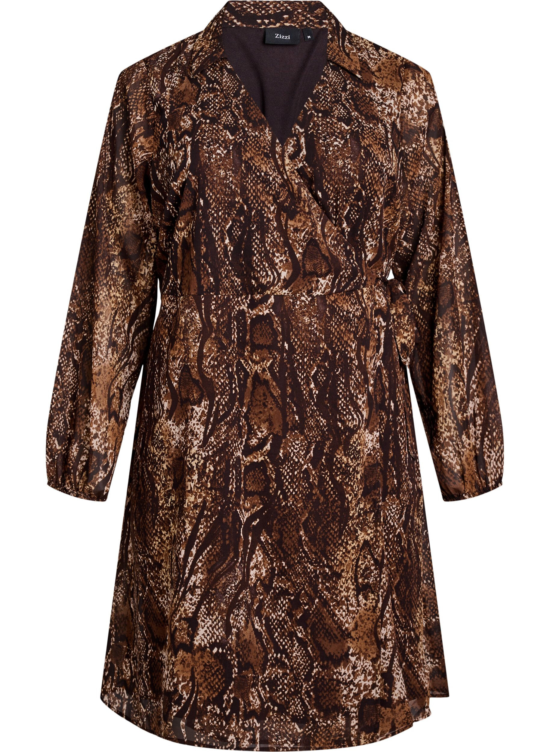 Zizzifashion Knee-length wrap dress with animal print, Brown, Packshot image number 0