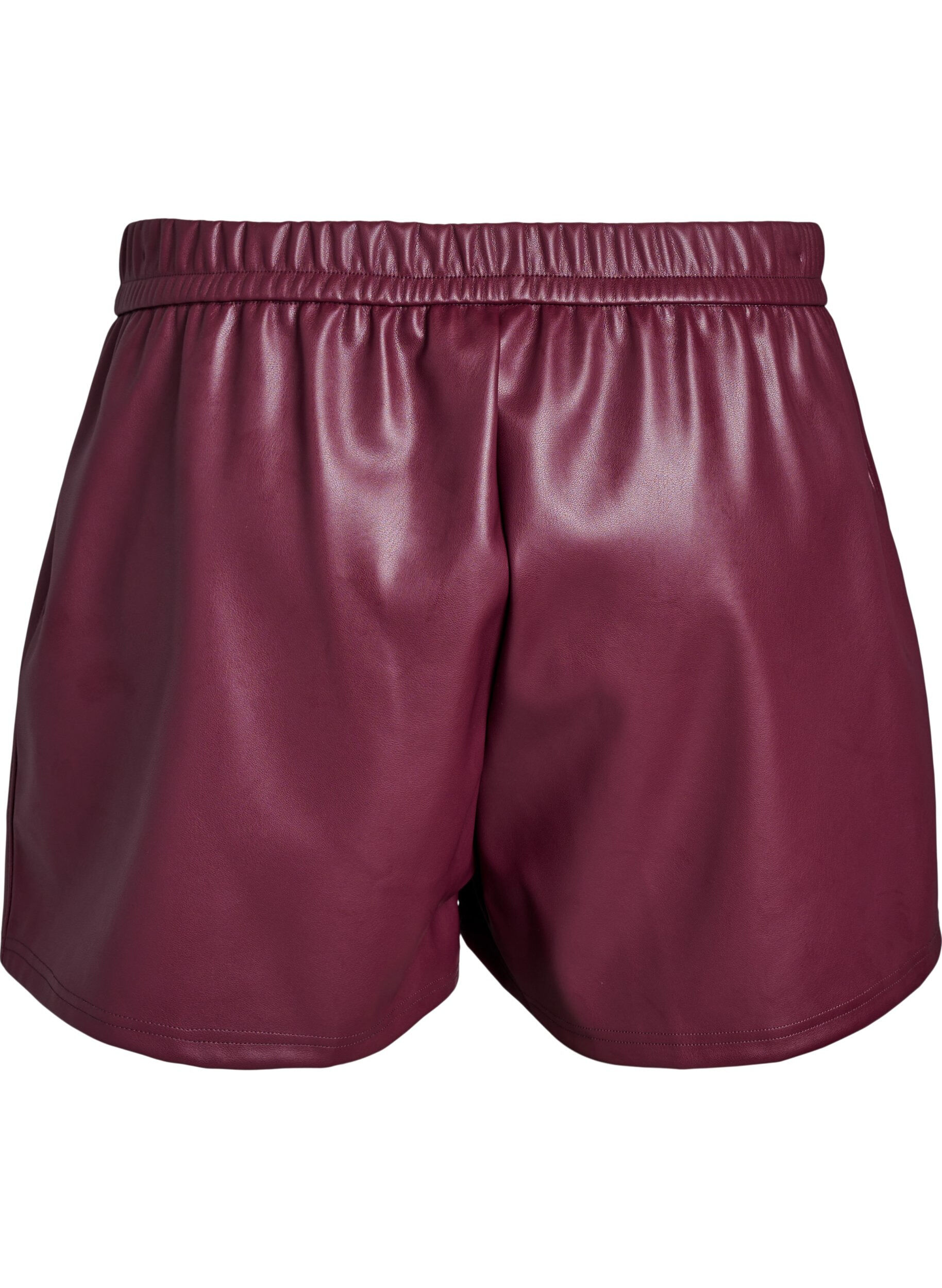 Zizzifashion Loose faux leather shorts with elastic waistband, Dark Bordeaux, Packshot image number 1