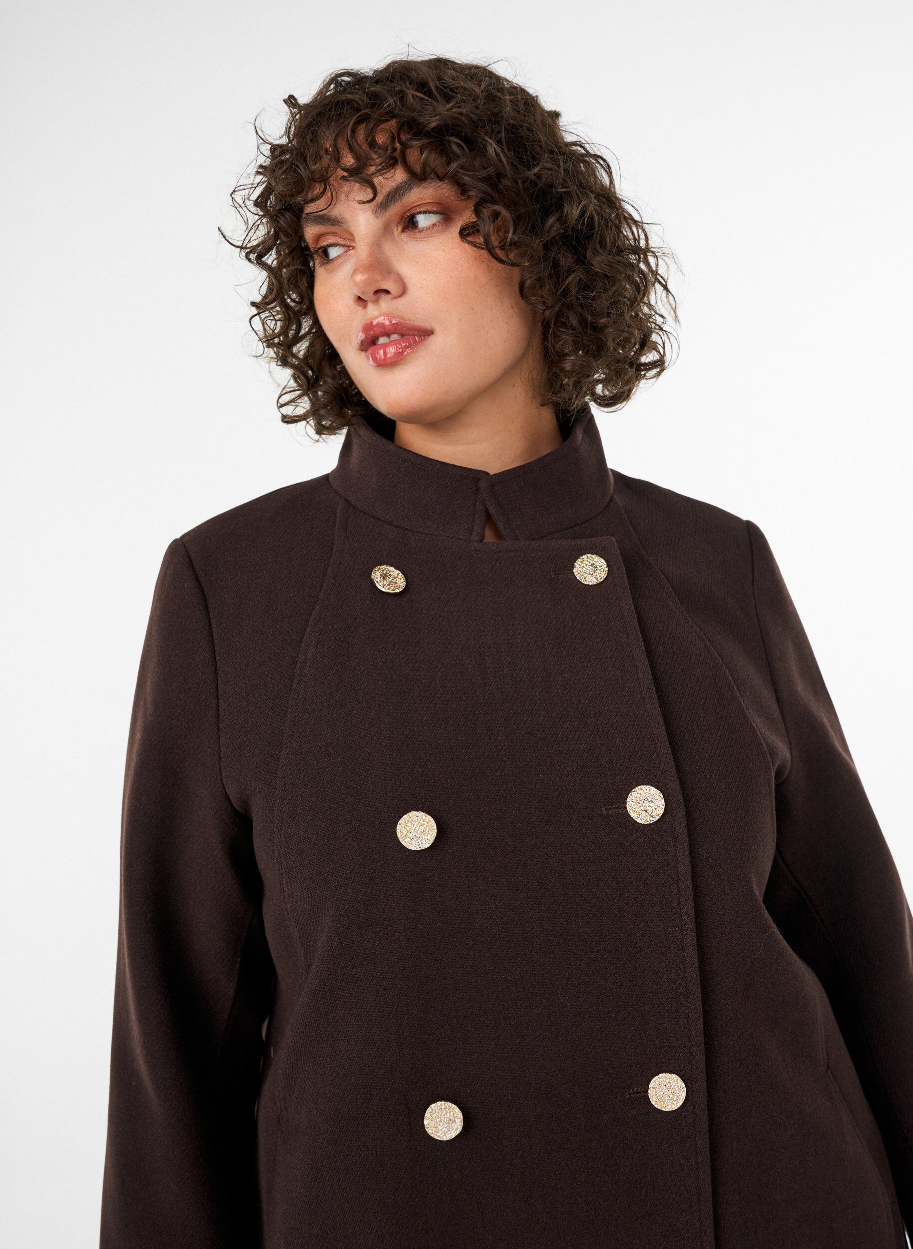 ZizzifashionA-line coat with gold buttons, Brown, Model image number 3