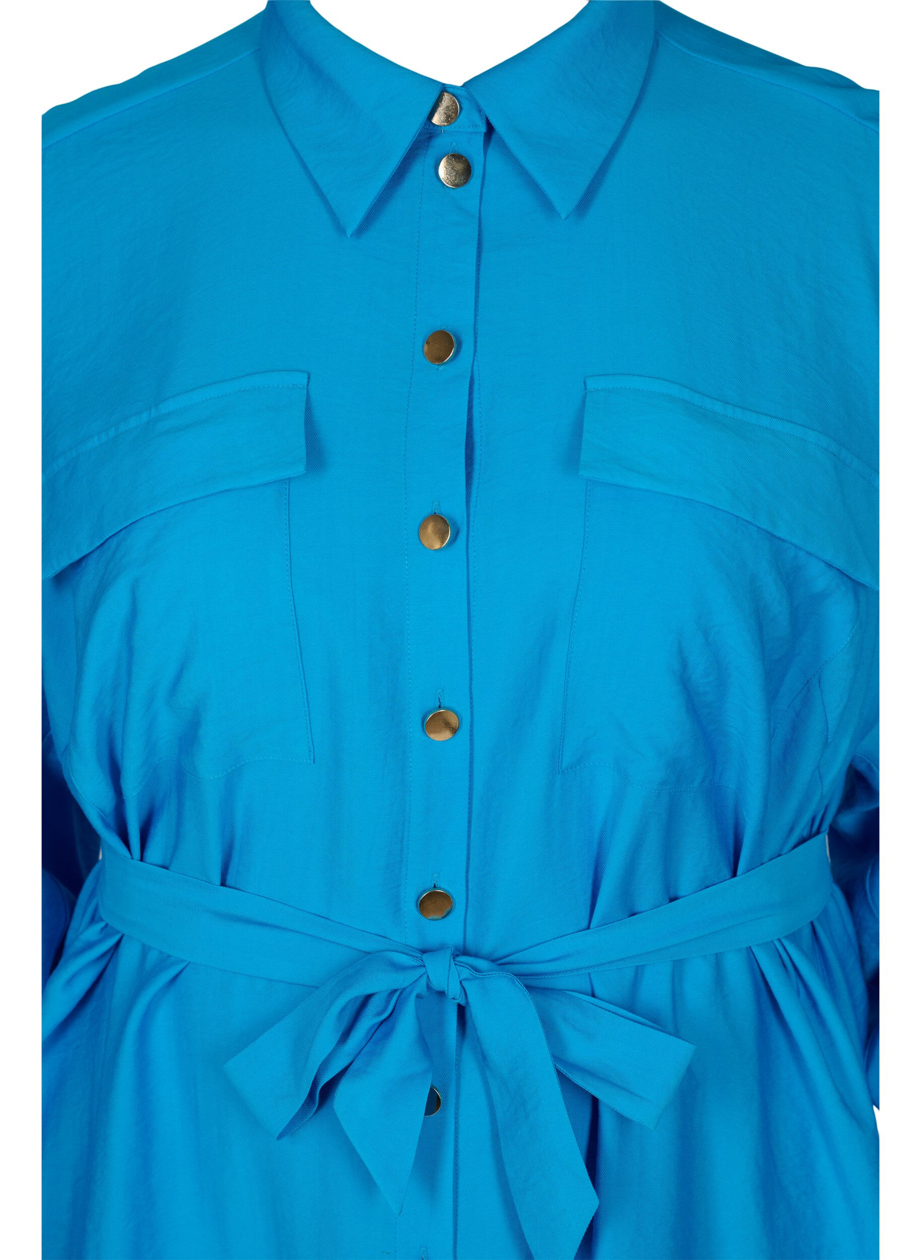 Zizzifashion Viscose shirt dress with tie-belt, Dresden Blue, Packshot image number 2