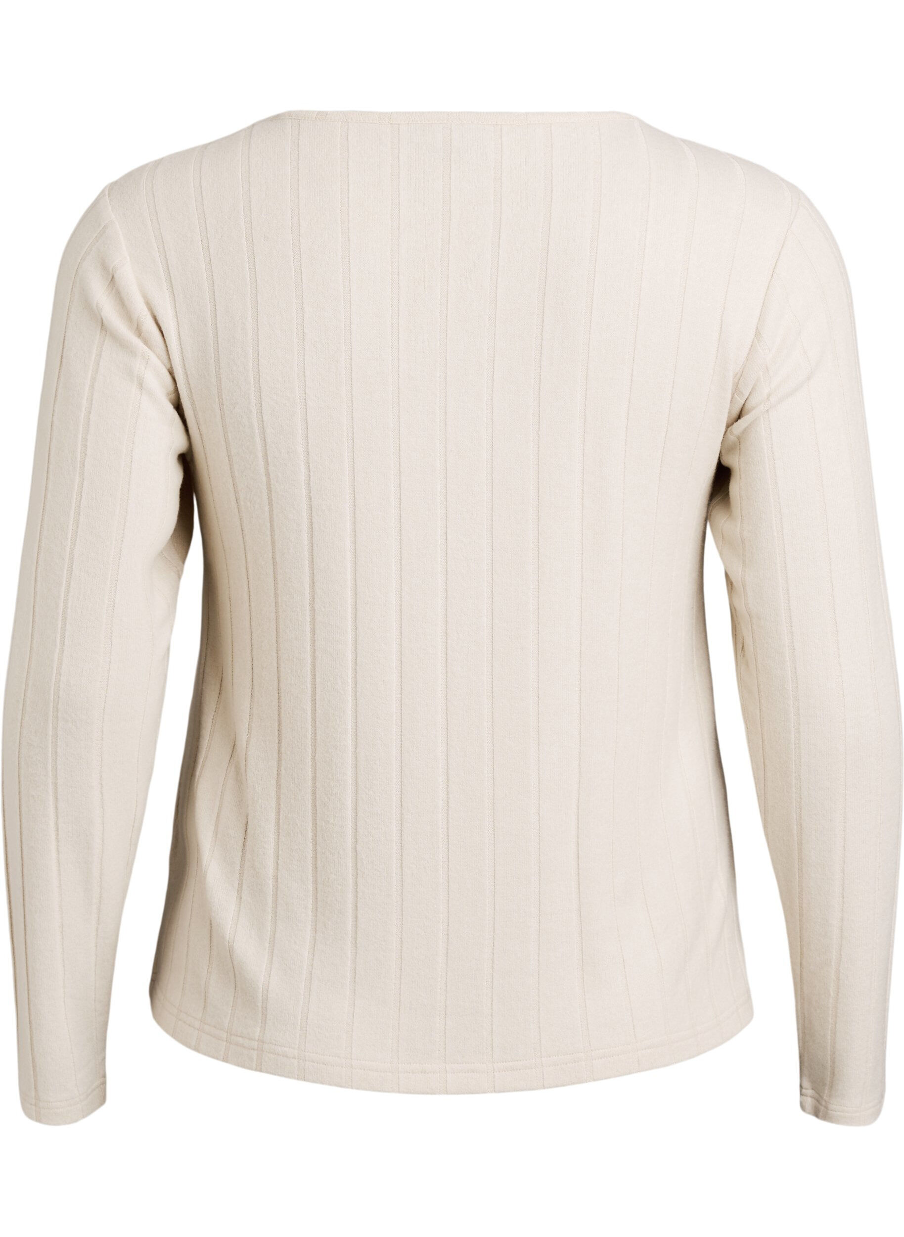Zizzifashion Jersey blouse with a square neck and ribbed texture, Beige, Packshot image number 1