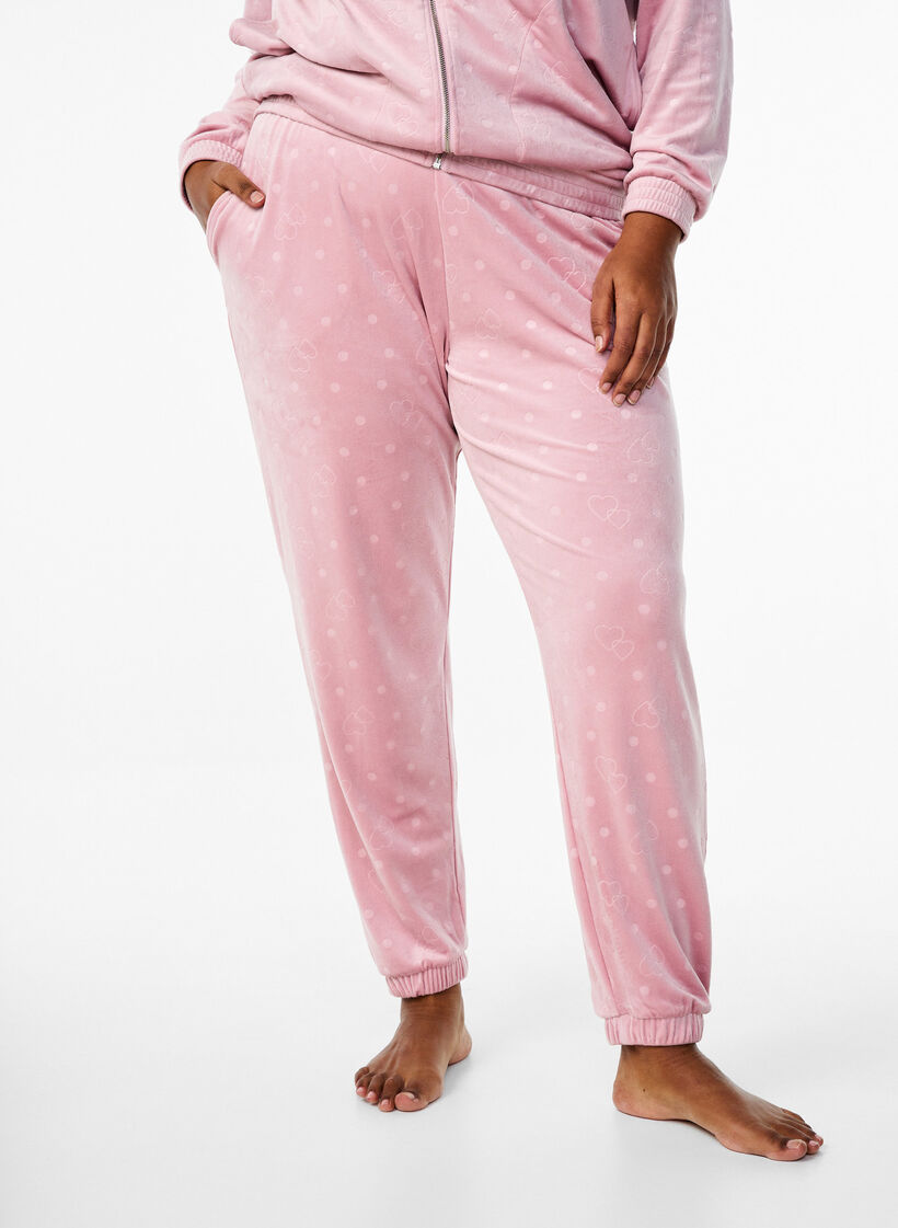 Velour trousers with embossed pattern, Rose, Model image number 2
