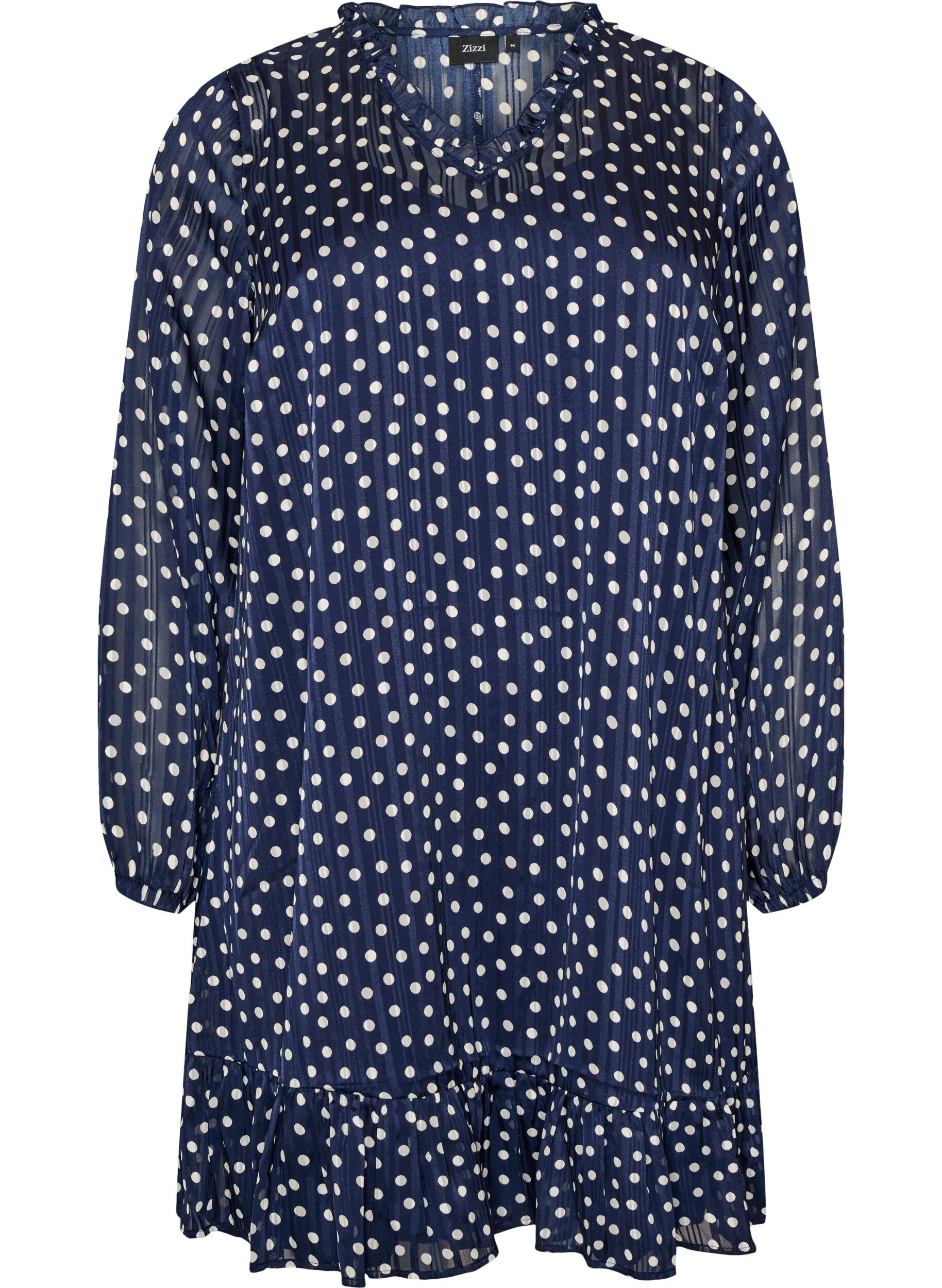 ZizzifashionPatterned dress with ruffles and long sleeves, Blue, Packshot image number 0