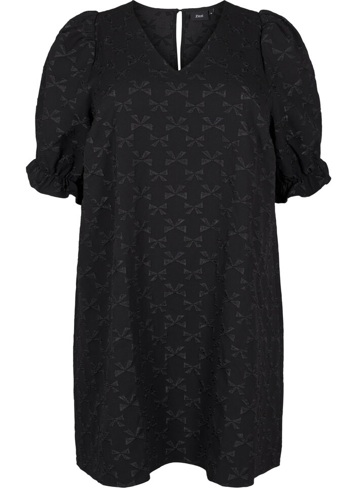 Short jacquard dress with bows, Black W. Bow, Packshot image number 0