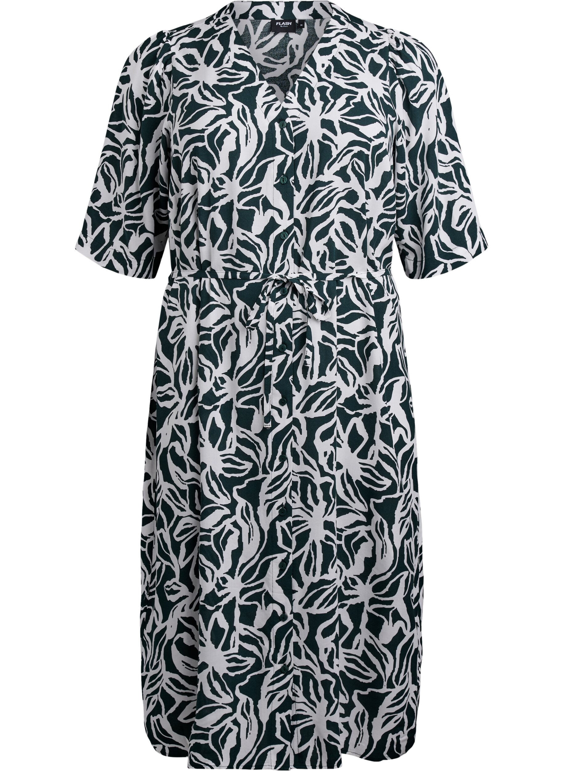 Zizzifashion FLASH - Midi dress with print and tie belt, Green, Packshot image number 0