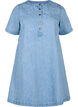 Short denim dress with an A-line cut and floral pattern, Light Blue, Packshot image number 0