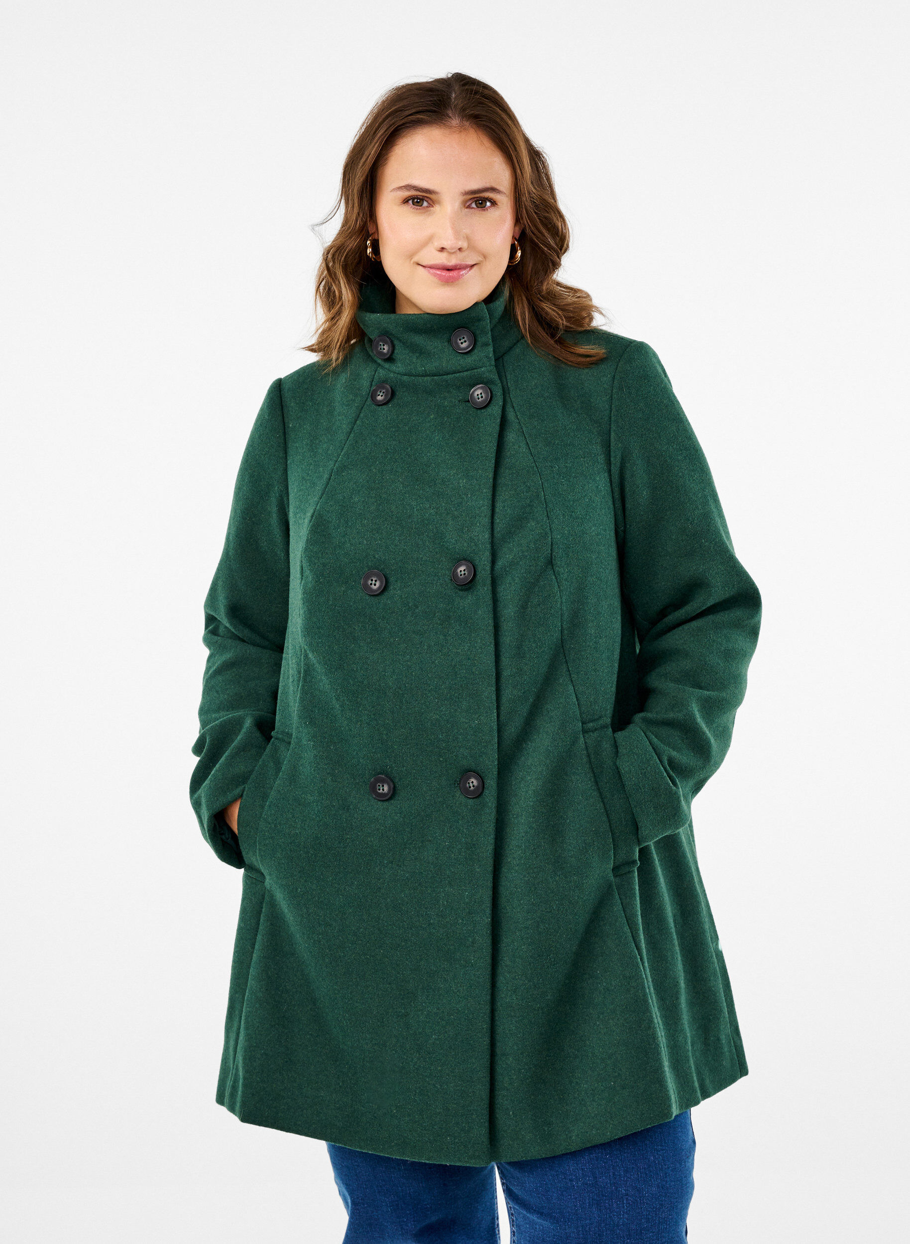 Zizzifashion Short A-line coat, Trekking Green Mel., Model image number 0