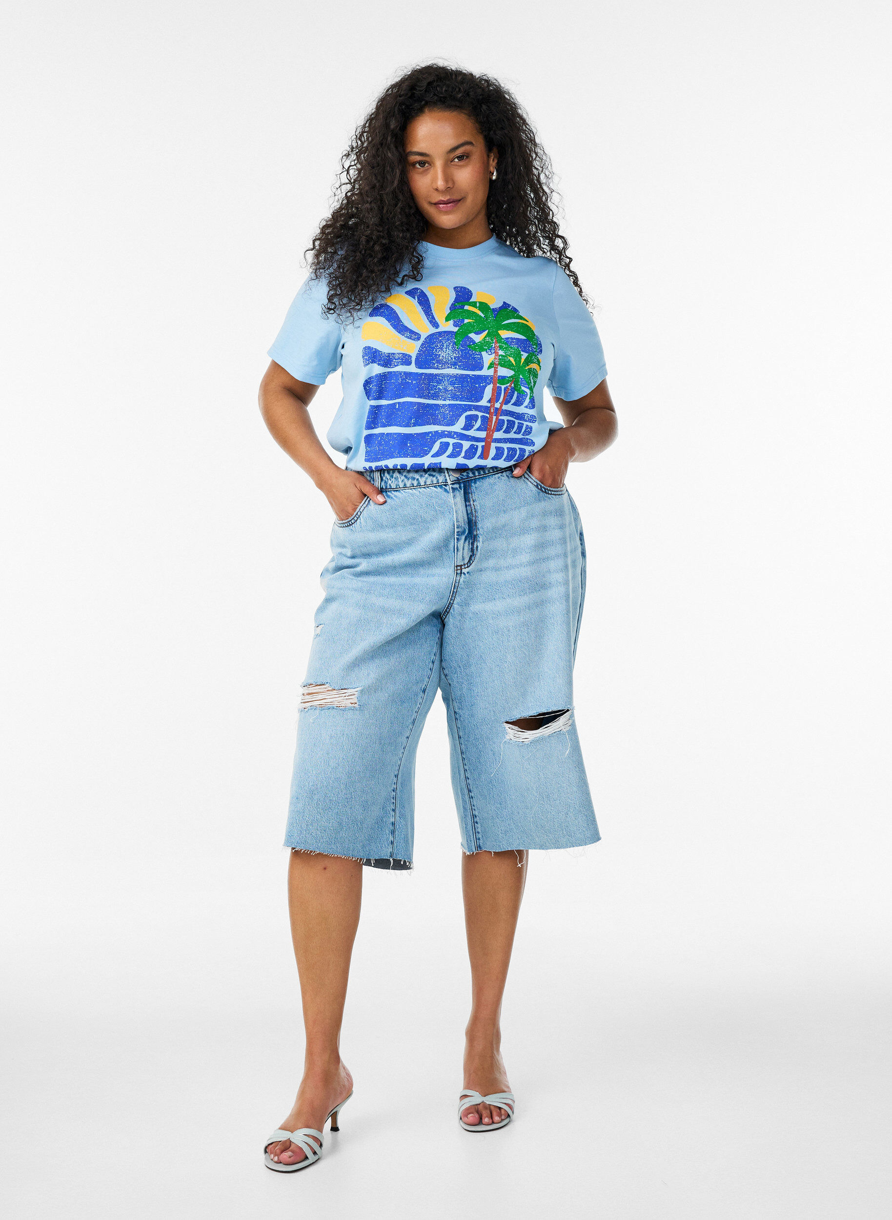 Zizzifashion Cotton T-shirt with print, Blue, Model image number 1