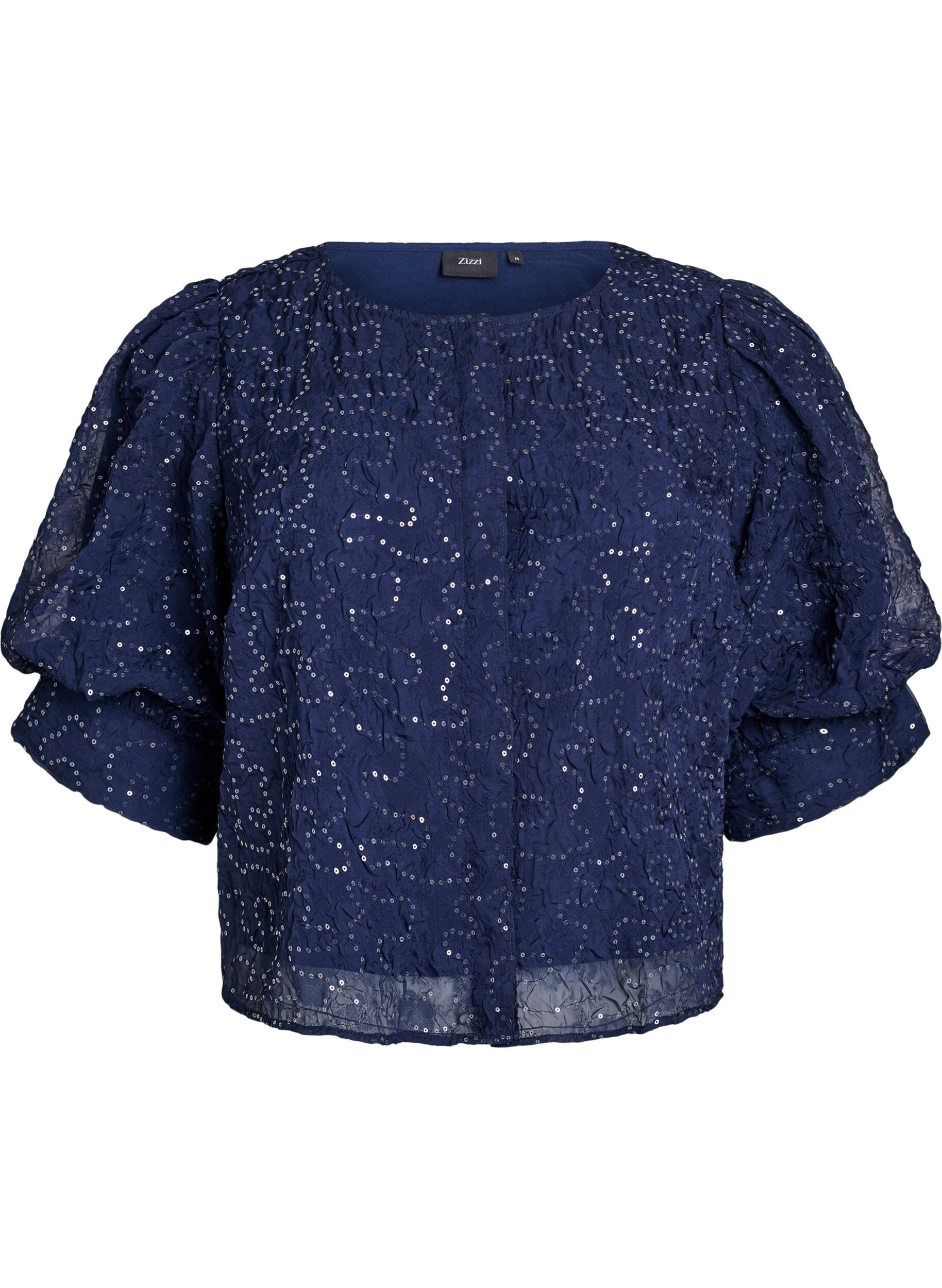 Zizzifashion Party blouse with sequins and 1/2 sleeves, Blue, Packshot image number 0