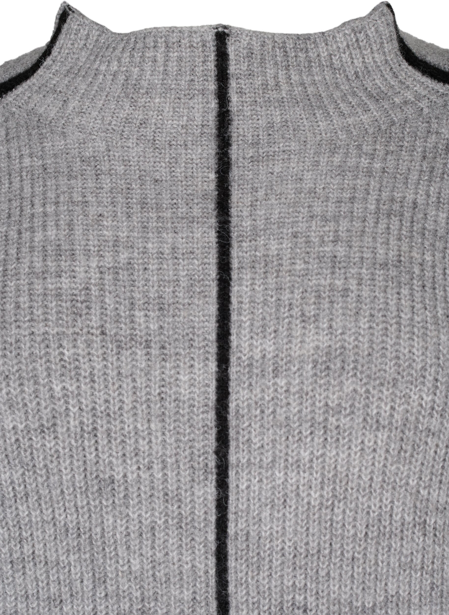 Zizzifashion Knitted blouse with wool and contrast stripes, Medium Grey Melange, Packshot image number 2