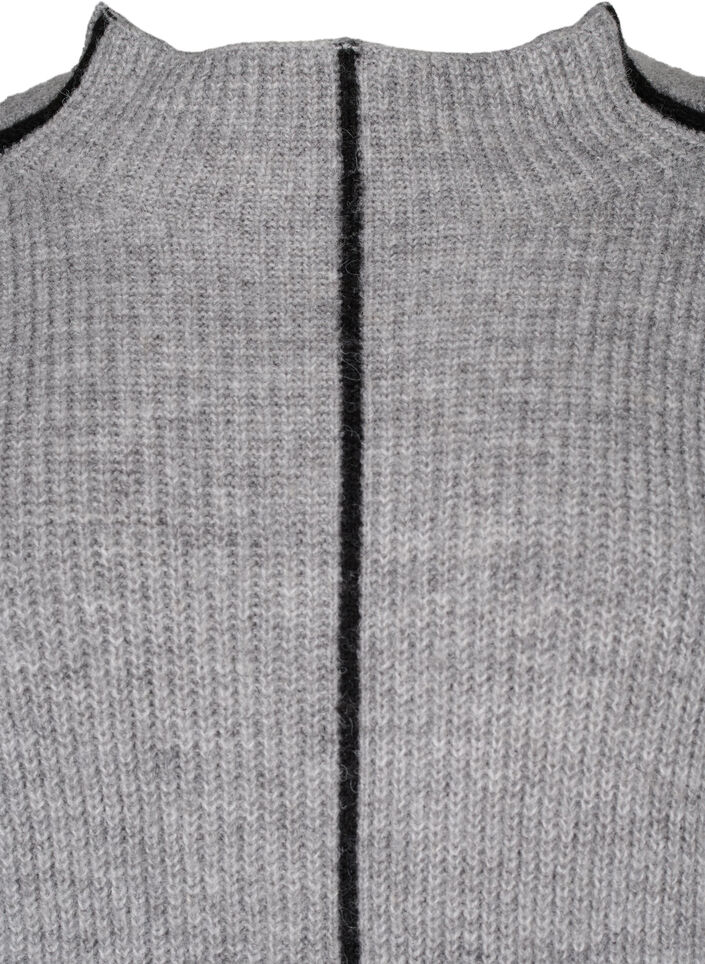 Knitted blouse with wool and contrast stripes, Medium Grey Melange, Packshot image number 2