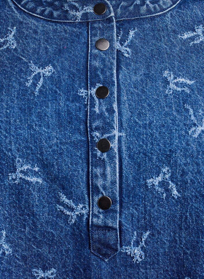 Short denim dress with an A-line cut and floral pattern, Blue, Packshot image number 2