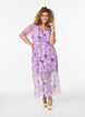 Long chiffon dress with floral print and short sleeves, Purple, Model image number 0